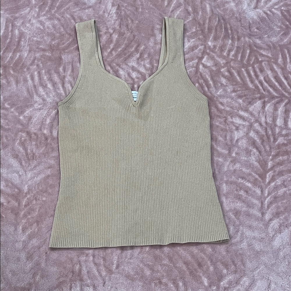 & Other Stories Tan Ribbed V-Neck Tank Top